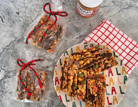 Holiday homemade peanut butter candy bars no bake