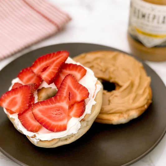 Bagel with Peanut Butter, Cream Cheese, and Strawberries