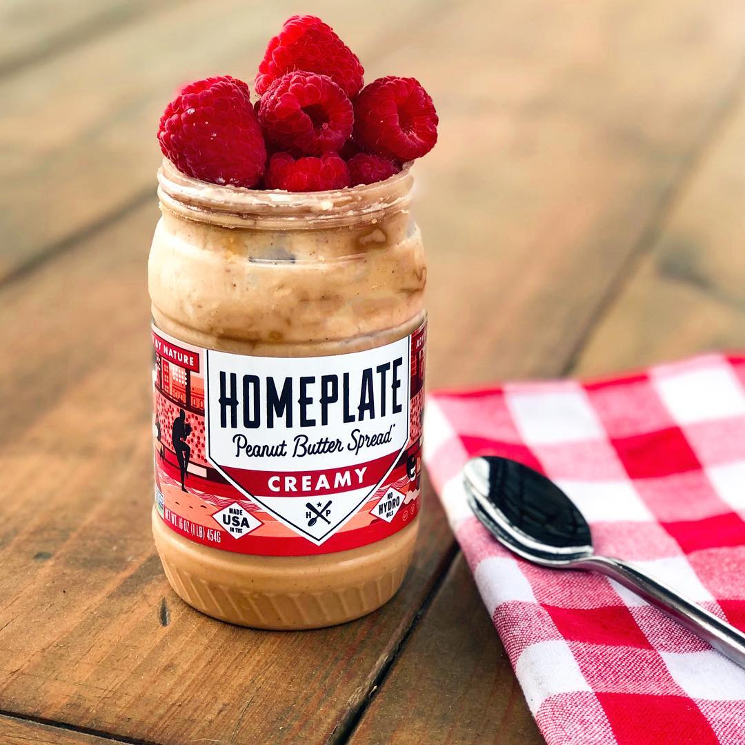 Almost empty jar of peanut butter overnight oats