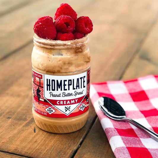 Almost empty jar of peanut butter overnight oats