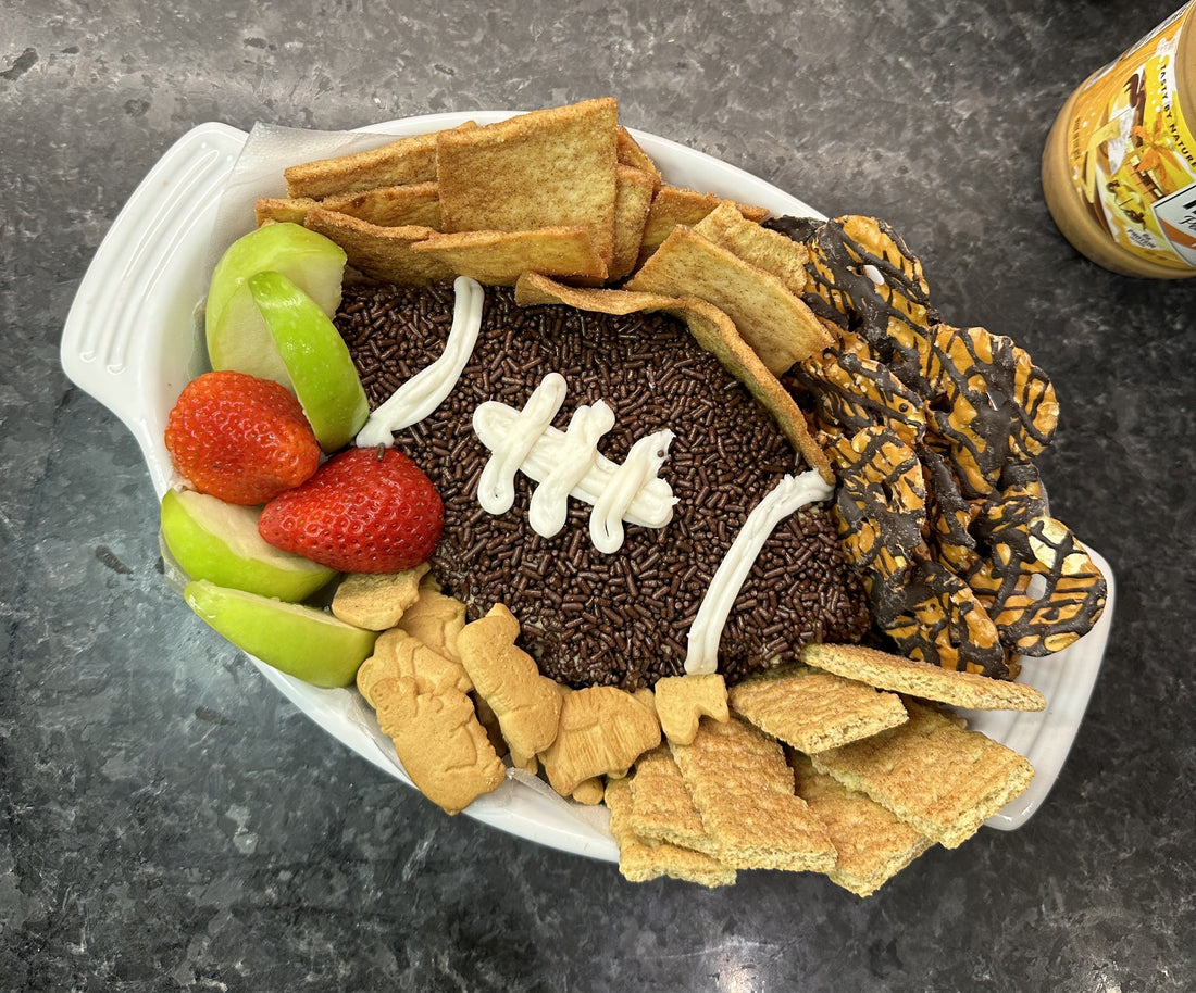 Peanut butter football dip easy football party snack