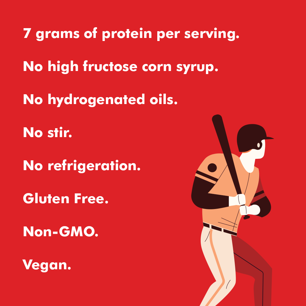 7 grams of protein no high fructose corn syrup no hryogenated oils no stir no refrigeration gleten free non gmo vegan peanut butter